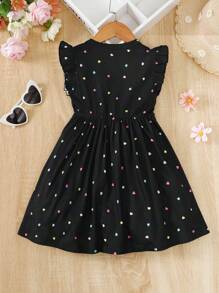 SHEIN Young Girl Heart Print Ruffle Hem Dress For Summer