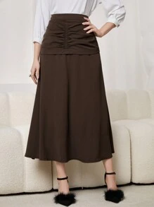 Modelyn Pleated Umbrella Skirt With High Waist Design - Brown - View 3