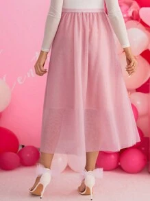 SHEIN Maternity High Waist Mesh Overlay Skirt - Pink - View 2