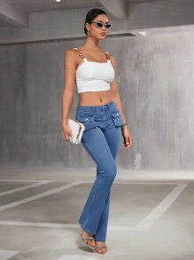 SHEIN BAE Women'S Flared Denim Pants - Blue - View 5