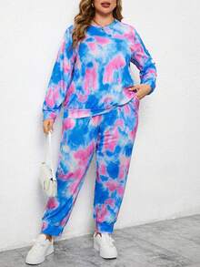 EMERY ROSE Nhuộm buộc Kích thước lớn Vòng cổ Tay áo dài Bộ đồ trên và quần - Nhiều màu - Xem 5