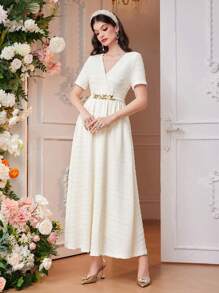 Modelyn 女士系带连衣裙，优雅晚会礼服长款晚礼服 - 杏色 - 查看 4