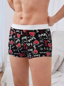 Men's Heart And Letter Print Boxer Briefs - Black - View 3