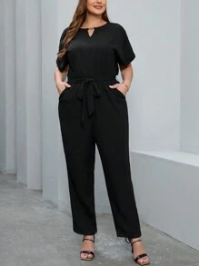 SHEIN Clasi Plus Size Keyhole Neck Batwing Sleeve Black Jumpsuit