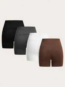 SHEIN EZwear Women's Solid Color Shorts For Base Layer
