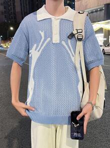 Claim Dot Men'S Contrast Color Polo Collar Short Sleeve Knitted Top - Multicolor - View 3