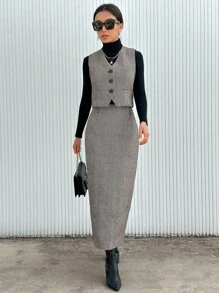 GENKIRA 2 Miếng Của phụ nữ Không tay Bộ đồ Áo vest Bộ ( Áo khoác Đã Bao gồm ) - Xám - Xem 3