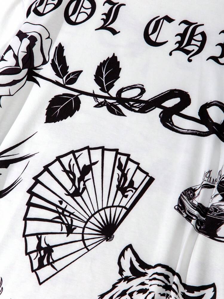 2pcs/Set Teen Boys' Casual Digital Print Short Sleeve T-Shirt And Shorts Suit For Summer