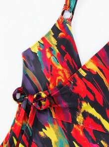 SHEIN Swim Ladies' Allover Print Tie One-Piece Swimsuit Carnival Summer