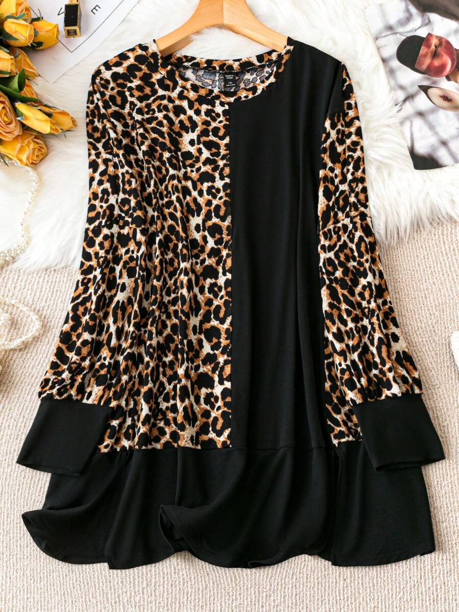 SHEIN LUNE Của phụ nữ Kích thước lớn In hoa Báo Áo thun - màu đen - Xem 1