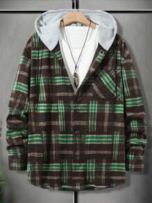 Extended Sizes Men'S Plus Size Plaid Hooded Woolen Jacket