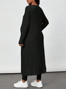 SHEIN Maternity Solid Color Strapless Bodycon Jumpsuit And Open Front Coat 2pcs/Set - Black - View 2