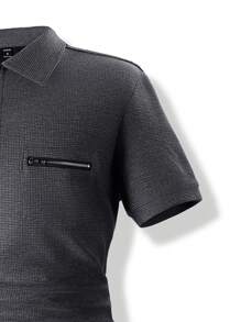 Manfinity Homme Men's Short Sleeve Half-zip Polo Shirt - Dark Grey - View 3