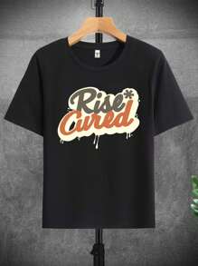 青少年男孩字母印花短袖t恤 - 黑色 - 查看 1