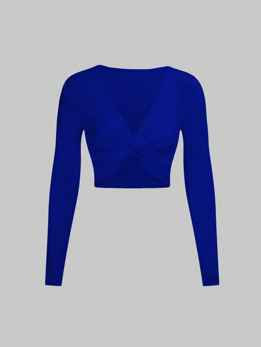 SHEIN Unity Twist Detail Long Sleeve Top - Royal Blue - View 1