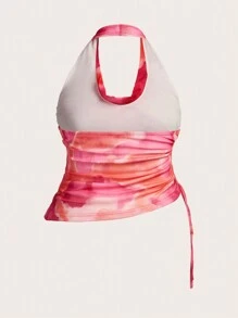 Flirla Plus Size Tie Dye Halter Backless Tank Top - Multicolor - View 4