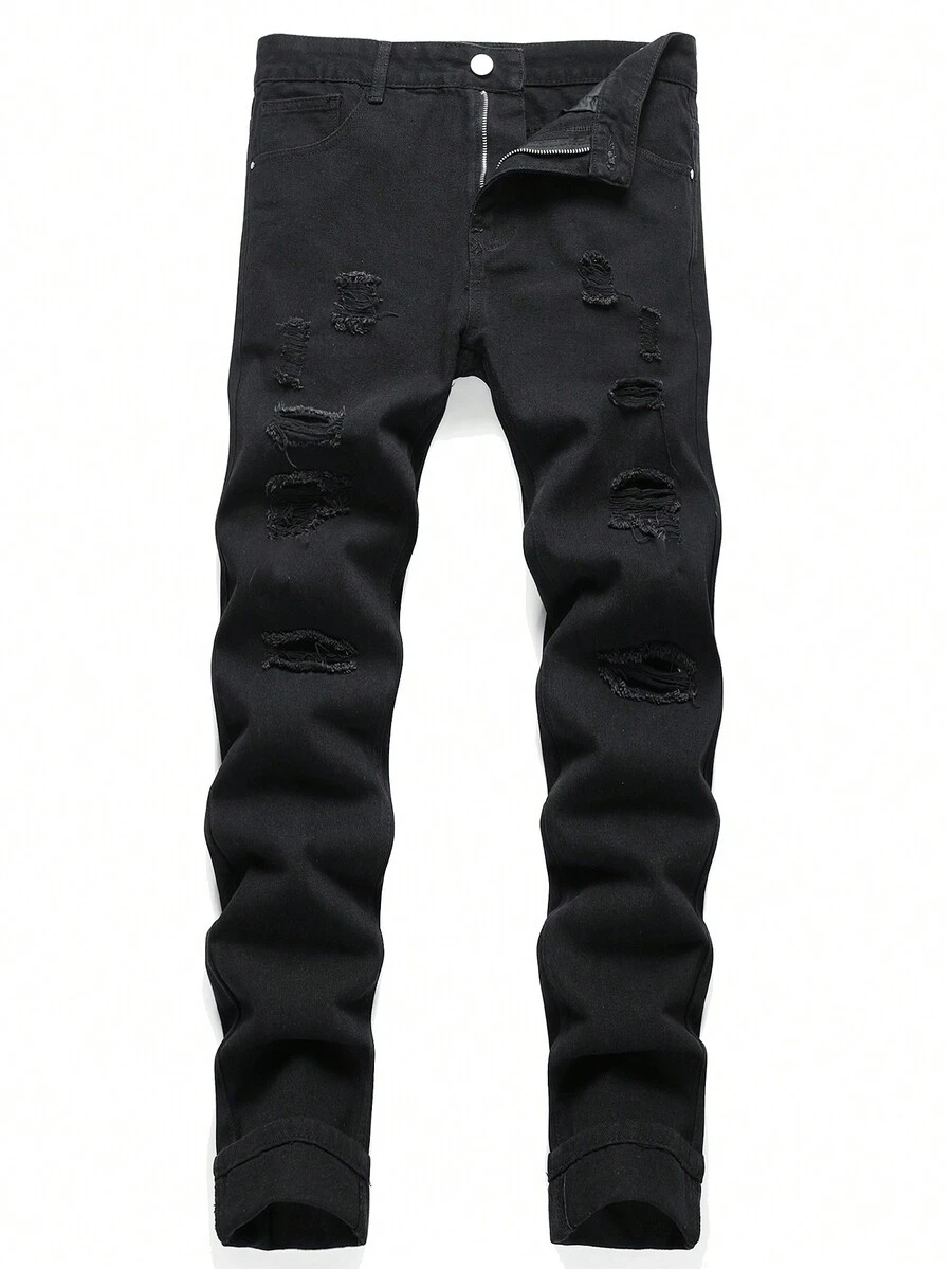 Tween Boy Ripped Frayed Jeans - Black - View 1