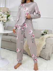 Floral Printed Long Sleeve Top And Pants Pajama Set