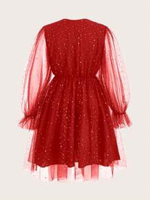 Flirla Plus Size Women's Sparkly Mesh Dress - Burgundy - View 2