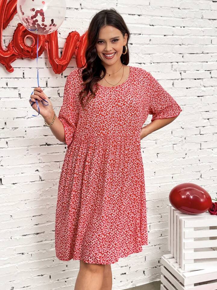 SHEIN CURVE フラワープリントドレス 1XL SHEIN | Dresses | Shein Curve Womens Redwhite Ditsy Floral