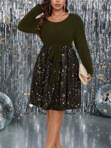SHEIN Clasi Plus Size Star Printed Splice Lace-Up Dress