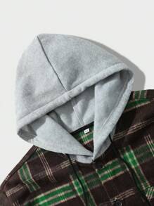Extended Sizes Men'S Plus Size Plaid Hooded Woolen Jacket