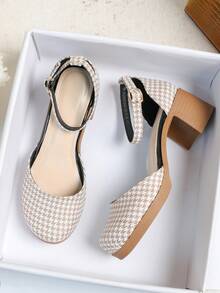 Giày Cao Gót Nữ Màu Đen Chunky Gót Đế Đế Chống Thấm Nước Giày Mary Jane Thu Đông 2023, Size Lớn (US 9-11) - Màu be - Xem 3