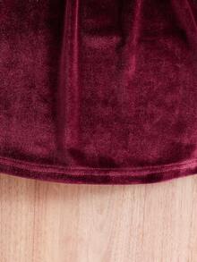 秋冬復古天鵝絨 A 字嬰兒連身裙,華麗蝴蝶結細節 - 酒紅色 - 查看 5