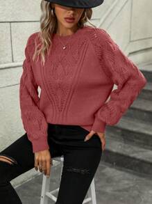 SHEIN LUNE Của phụ nữ Tay áo lồng đèn Áo len Với Raglan - Đỏ - Xem 6