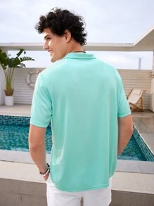 Manfinity RebelGame Nam Cây dừa & In thư Giải trí Ngắn tay Áo polo - Màu xanh Bạc hà - Xem 2