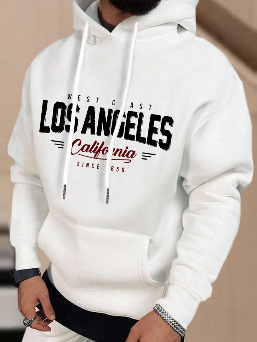 Sudadera con capucha con gráfico de letras para hombre, para otoño, parte superior de manga larga - Blanco - Ver 1