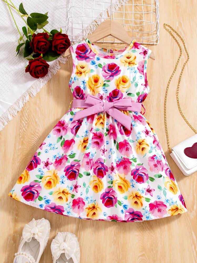 SHEIN 若い女の子用 花柄 ゆったりしたノースリーブ ワンピース