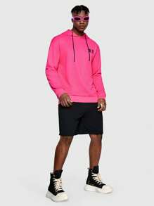 ROMWE MEN Anime Nam Người Nhật Bản Khẩu hiệu & Hình ảnh Dây rút Hoodie - Màu Hồng Tươi - Xem 2