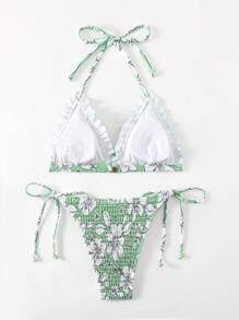 DAZY 女士花卉印花露背比基尼套装，带裹胸带，适合夏季海滩度假、Tankini 泳衣节日服装 - 彩色 - 查看 5