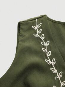 SHEIN MOOSTA 大碼花繡背心外套 - 軍綠色 - 查看 3