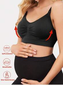 SHEIN Maternity Ruched Nursing Bra - Black - View 5