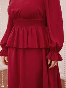Modelyn Conjunto De Dos Piezas De Falda Y Top Fruncido Con Cintura Con Dobladillo Con Volantes Para Mujer De Talla Grande - Rojo - Ver 5
