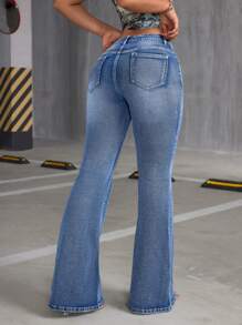 SHEIN ICON Vintage Flared Jeans - Medium Wash - View 2