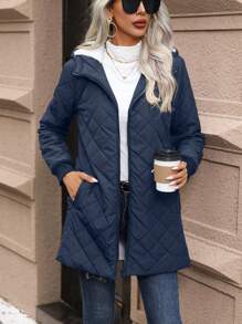 EMERY ROSE Fleece Hooded Padded Padded Coat For Winter Clothes - Navy Blue - View 4