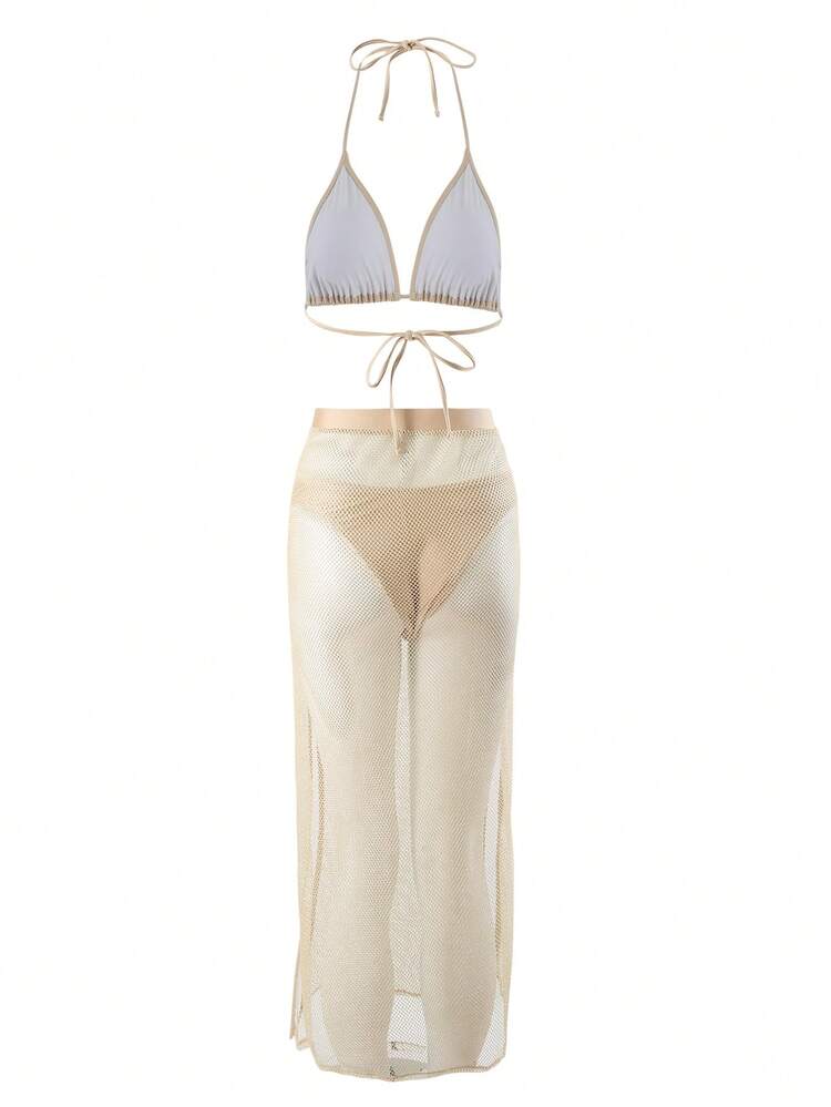 Swim SXY 夏季海滩女士性感比基尼套装 - 杏色 - 查看 7