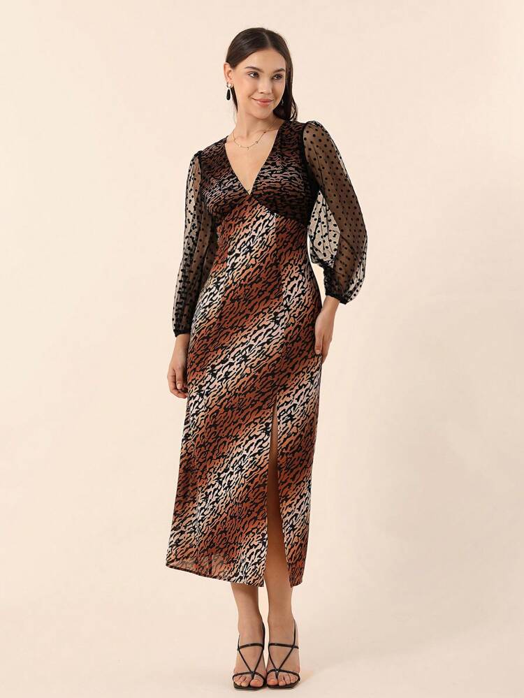 Women'S Polka Dot Sheer Mesh Side Slit Dress