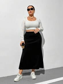 SHEIN Essnce Plus Size Women's Pleated Skirt - Black - View 4