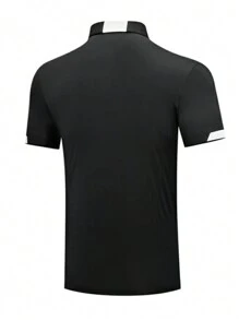 Manfinity Athleisure Men's Letter Print Short Sleeve Sport Polo Shirt Workout Tops Golf Shirt