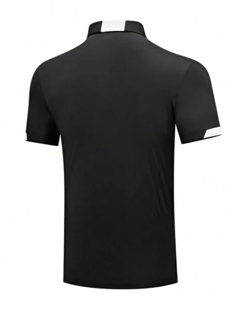 Men's Letter Print Short Sleeve Sport Polo Shirt Workout Tops Golf Shirt