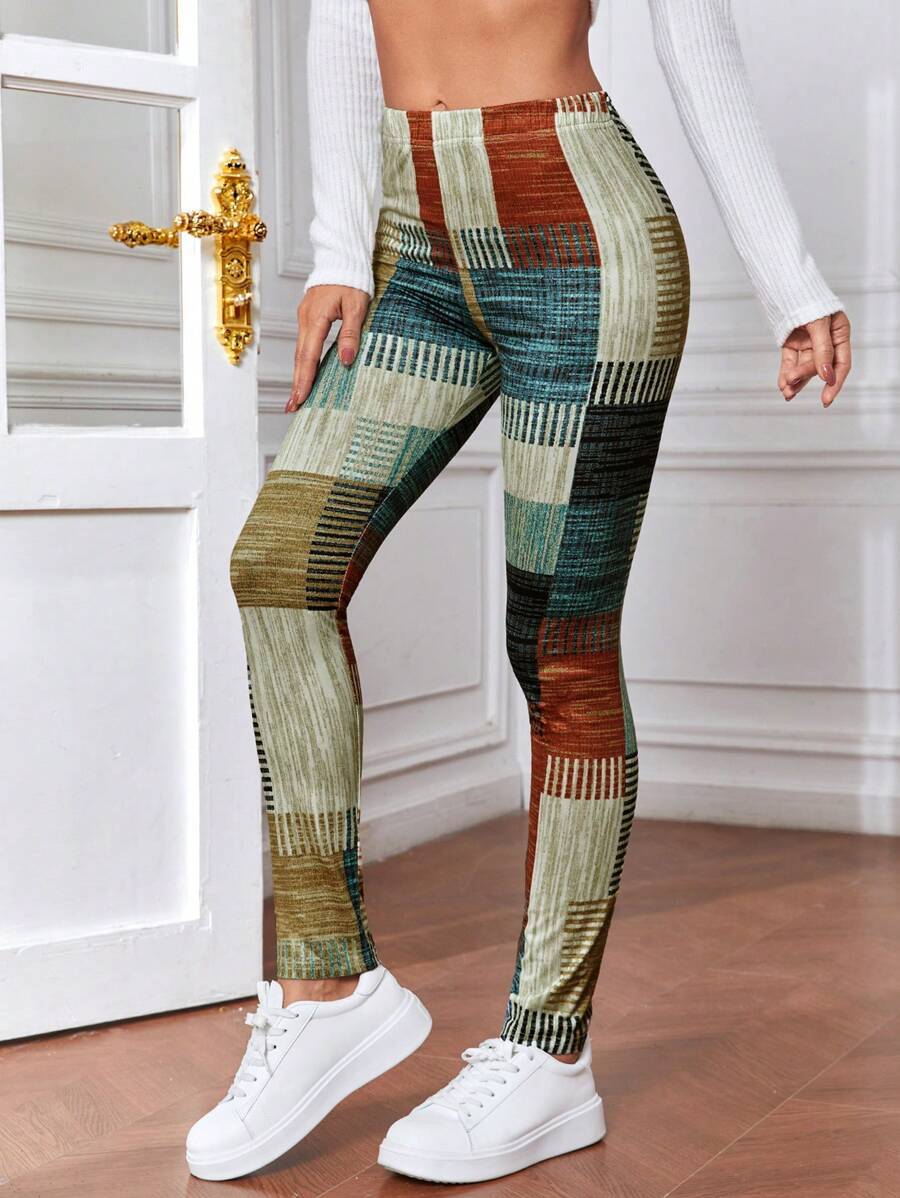 SHEIN Unity Của phụ nữ Bất đối xứng Kẻ sọc Dài Quần - Nhiều màu - Xem 1