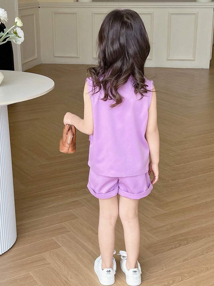 Little Girls' Sleeveless Suit Jacket + Camisole + Shorts 3pcs Outfits