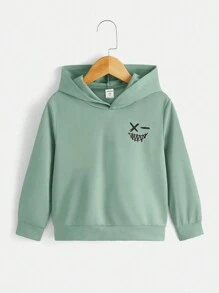 SHEIN Áo nỉ thoải mái, kiểu dáng thường ngày dành cho bé trai, có in hình mặt người. - màu xanh lá - Xem 1