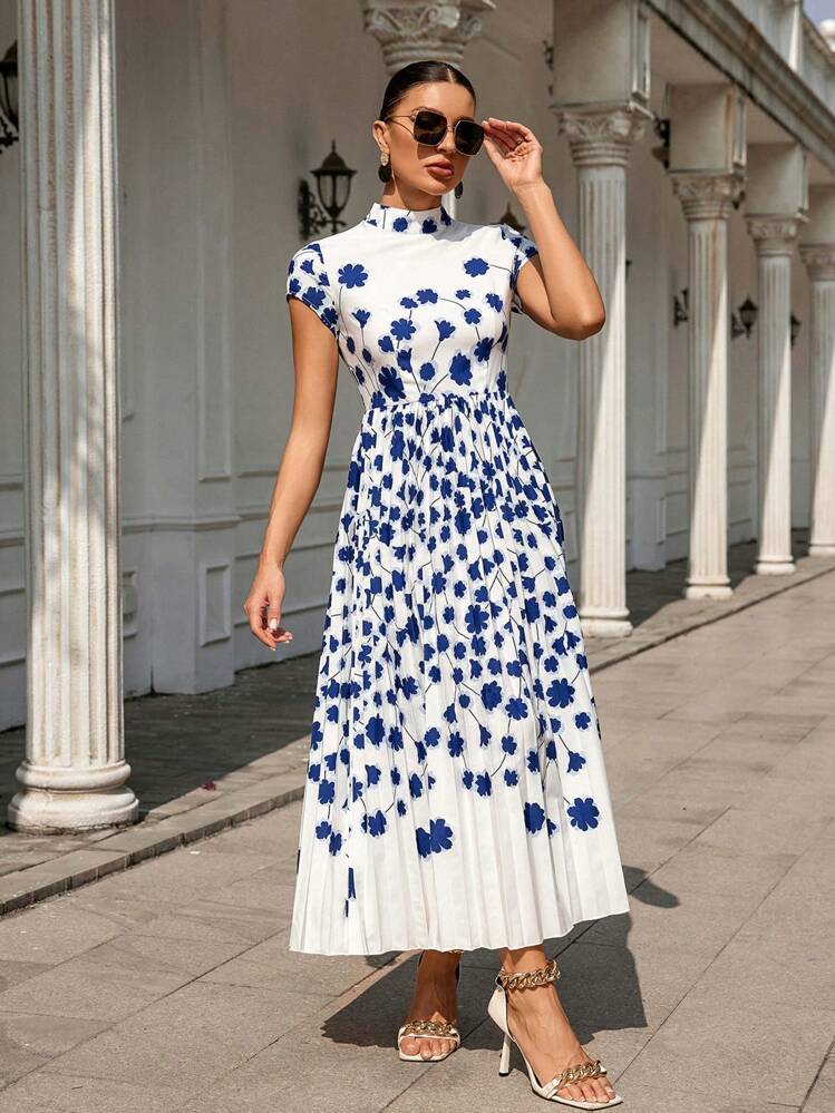 Aveloria Vestido De Manga Corta Con Estampado Floral Para Mujer - Multicolor - Añade 5