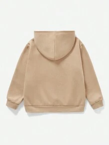 SHEIN 男童休闲印花长袖卫衣，适合秋冬季穿着 - 卡其色 - 查看 2