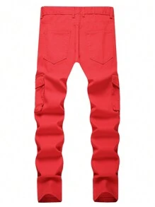 Nam Đỏ  Quần legging thẳng Với Bên Túi - Đỏ - Xem 2